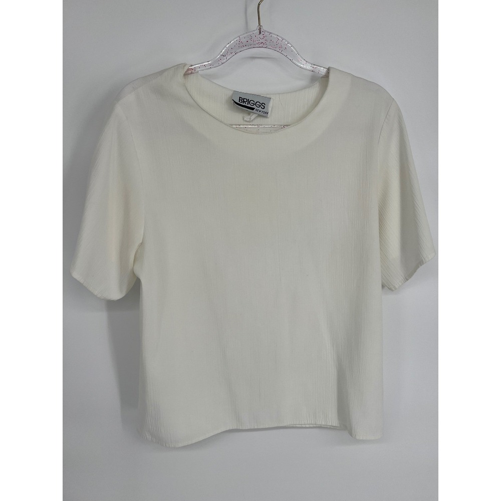 Briggs New York Ivory Crinkle Texture Short Sleeve Blouse Crew Neck Vintage L